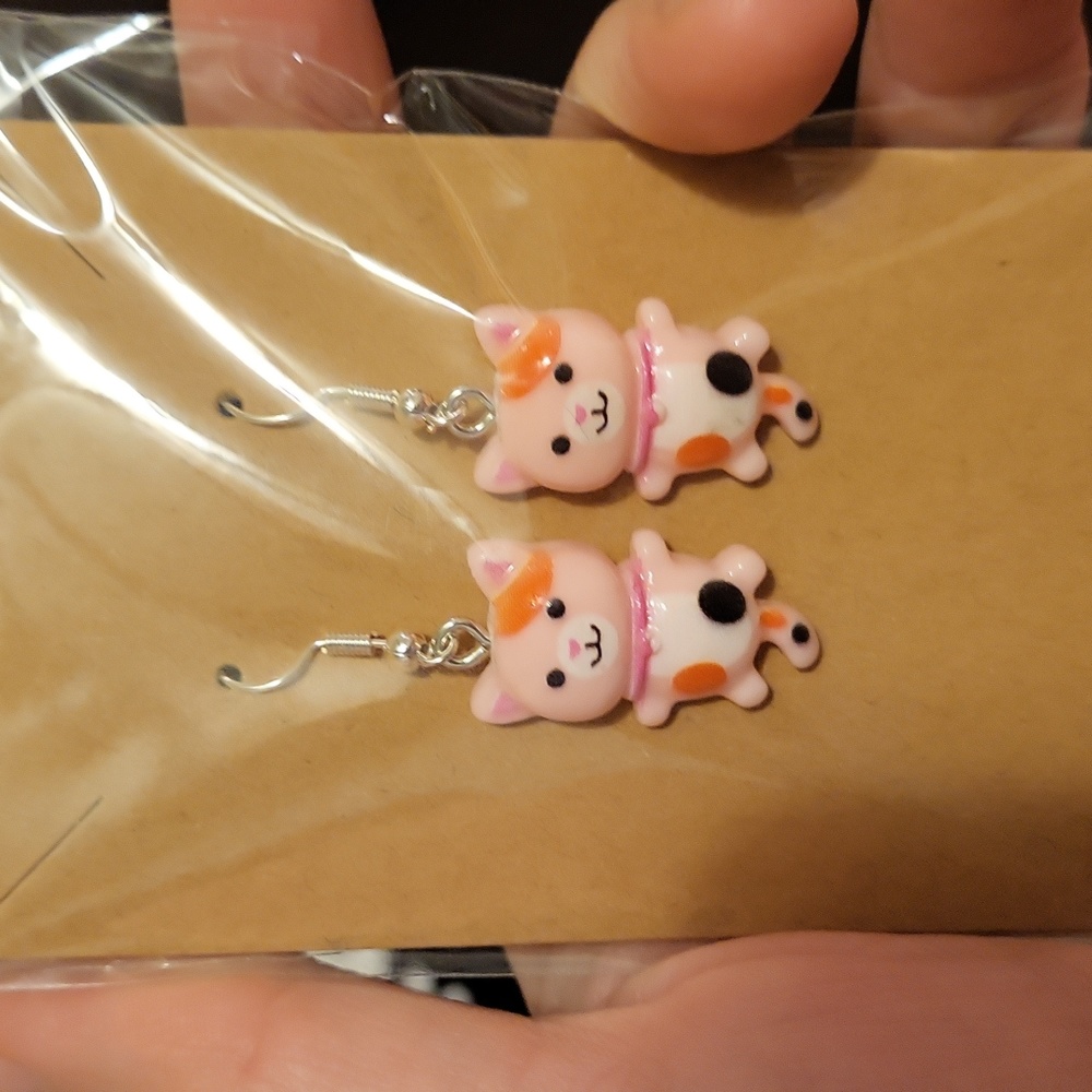 Pink Kitty Earrings